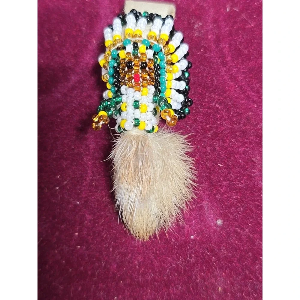 Vtg 1970's Beaded Rabbit Foot Doll Native American Beadwork Souvenir Indigenous